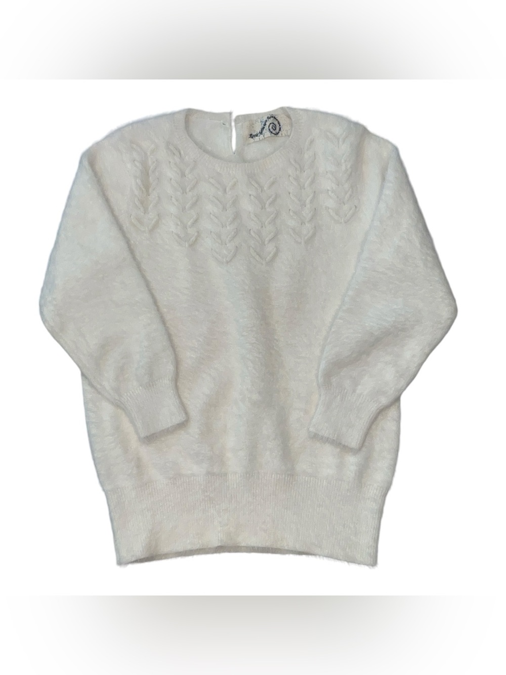 Anthropologie Rosie Neira "Aubade" Fuzzy Knit Pullover Sweater - Ivory / White S